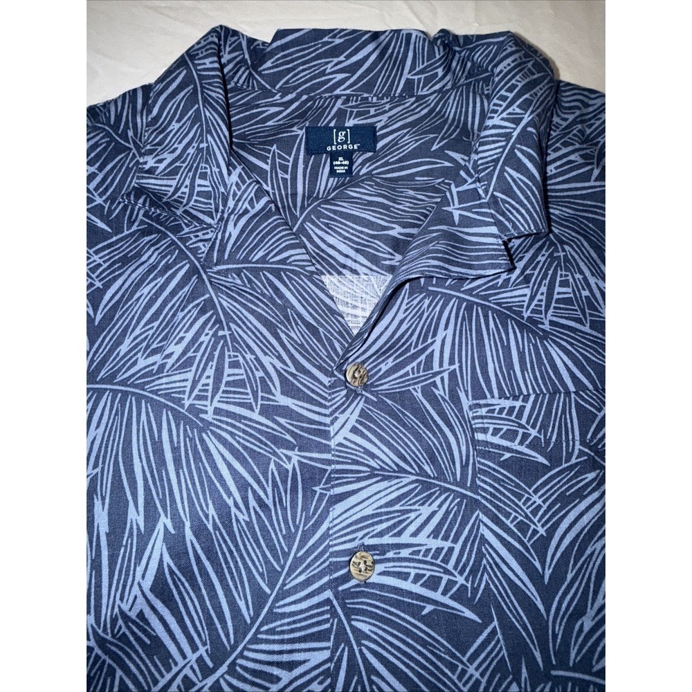 George Mens Hawaiian Camp Short Sleeve Shirt Tropical Vacation Blue XL (46-48)